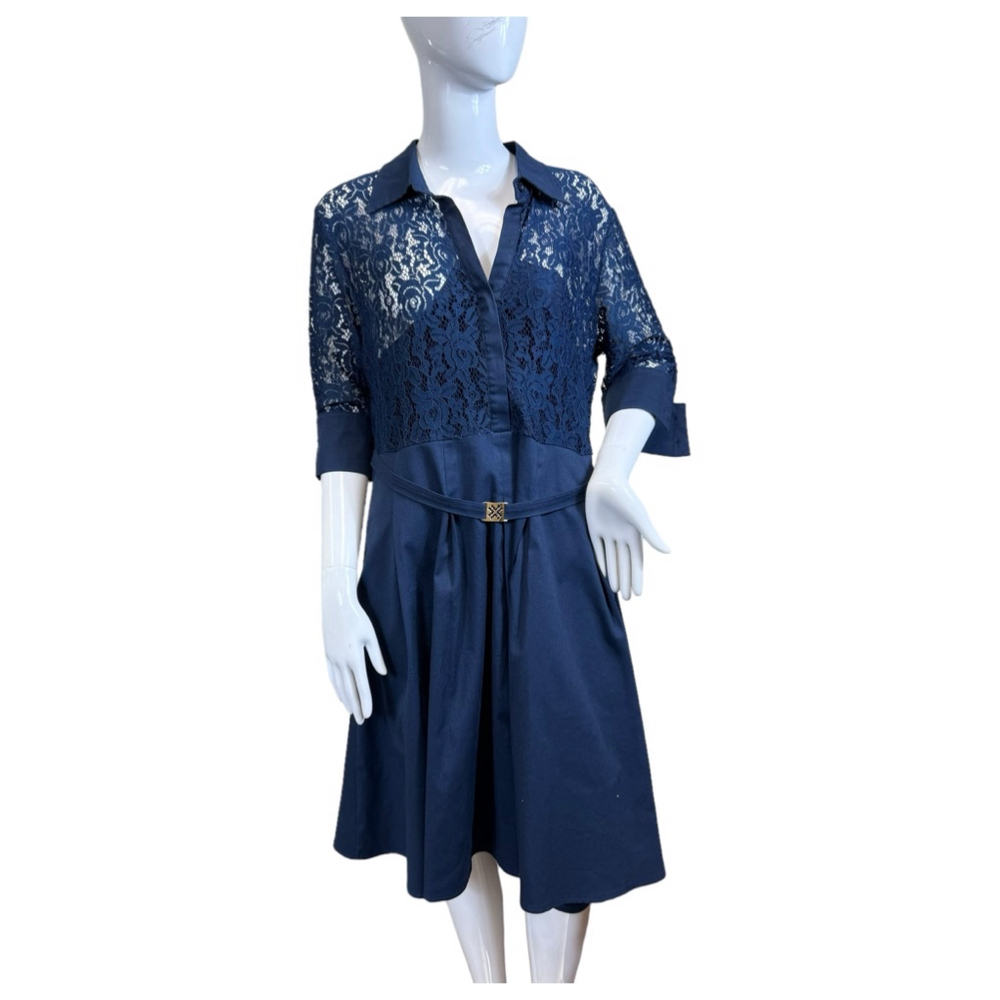 Cai Die Nu Lace Button Down Sheath Dress Navy Blue Size XXL